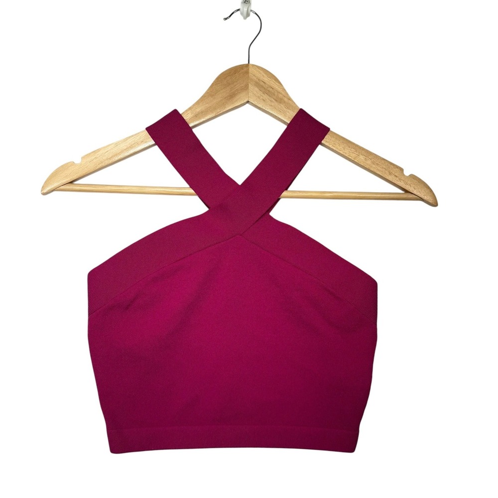Babaton Magenta Pink Halter Neck Criss Cross Knit Crop Top Small